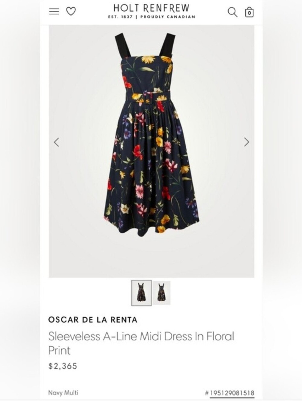 💐Oscar de la Renta💐 - Navy/Multi Floral Sleeveless A-Line Midi Dress - Picture 2 of 16